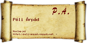 Péli Árpád névjegykártya